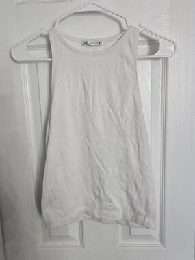 Zara White Ribbed Tank Top Woman Top Size  S